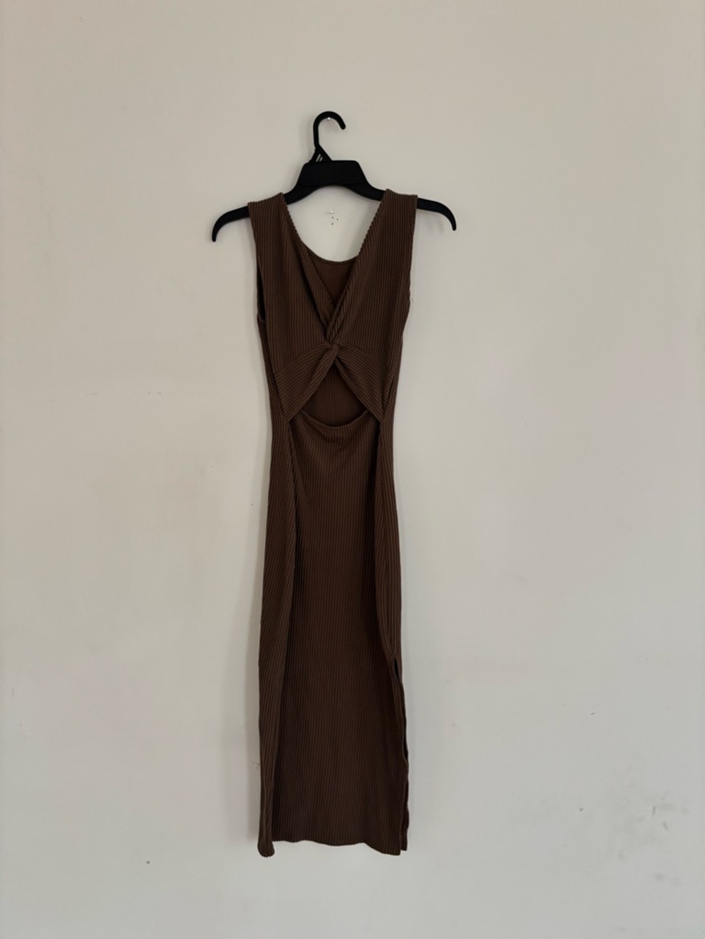 Antistar Brown Ribbed Cutout Twist Front Midi Dress XS